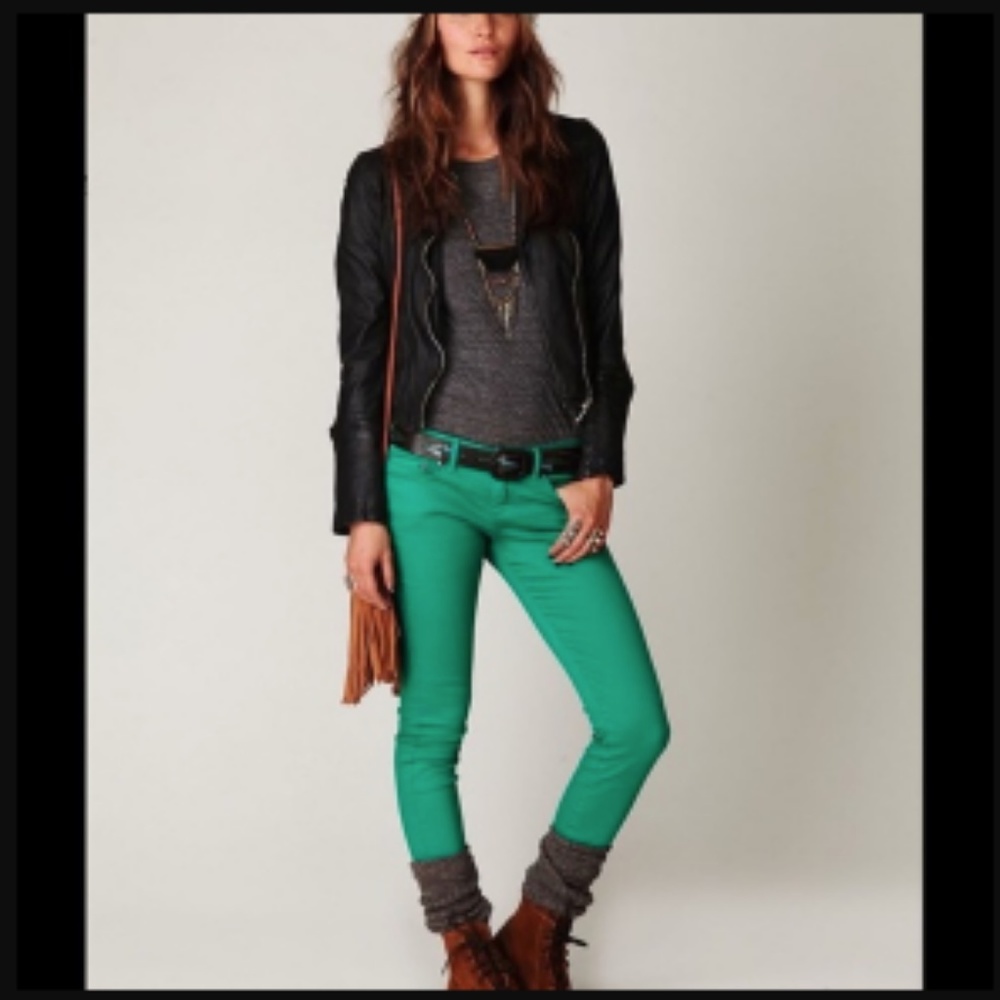 Free People Green Corduroy Stretch Skinny Pants - Picture 1 of 7
